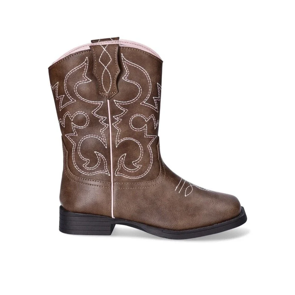 Kids Brown Western Cowboy Boots with White Stitching